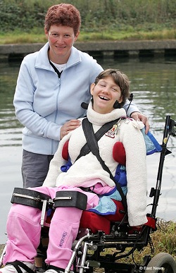 Picture of Katie Thorpe, who has severe cerebral palsy and profound intellectual disability, with her mother Alison Thorpe