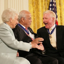 Picture of Paul Johnson (right), Norman C Francis (centre) and Ruth Johnson Colvin (left).